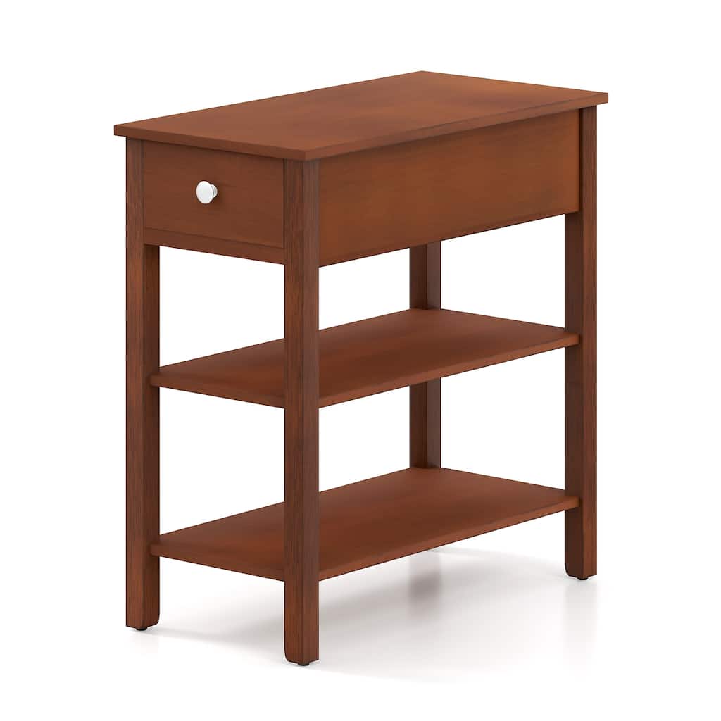 MDF Side End Table with Rubber Wood Legs and Drawer Storage - 23.5" x 12" x 24.5"