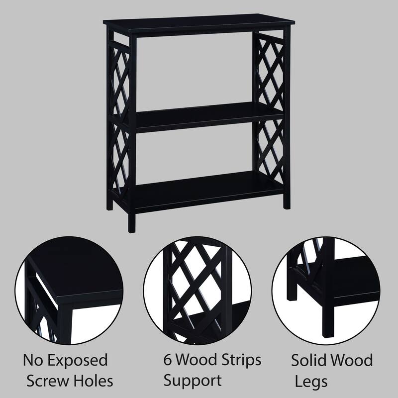 Solid Pine Wood 3 Tier Console Table with Storage Shelves, 31.5" Living Room Entryway Sofa Table with Hollow Decoration