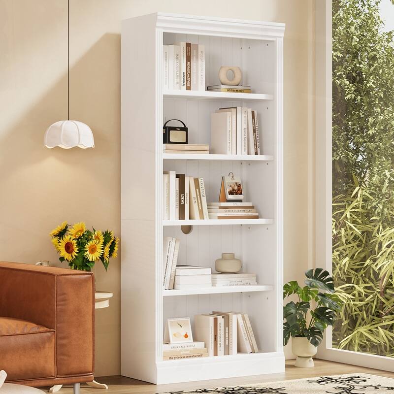 5-Tier Decor Bookshelves with Adjustable Shelves - White - 1-Piece