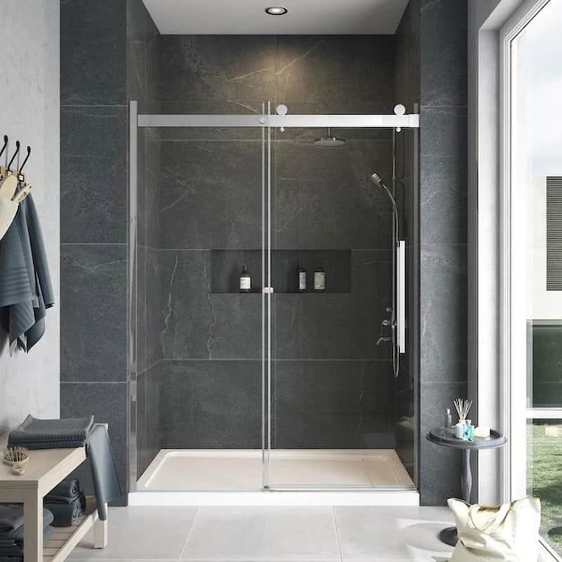 Madeline 60 in. W x 60 in. H Sliding Frameless Shower Door with Fixed Panel with Frosted Glass - 56-60-in W x 60-in H