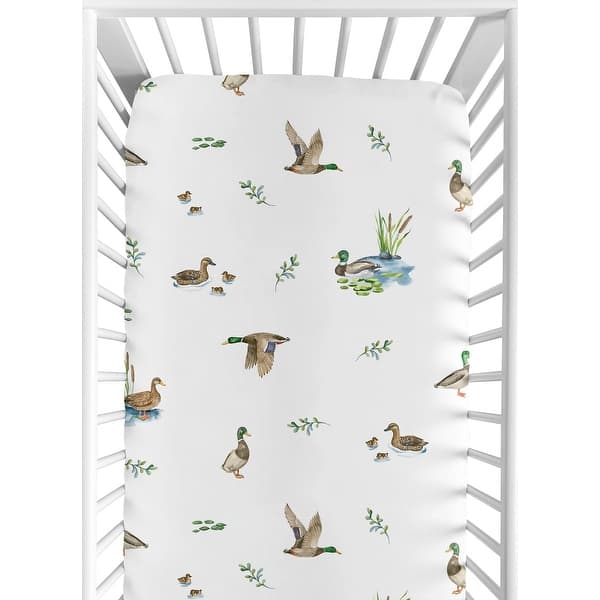 slide 2 of 6, Sweet Jojo Designs Mallard Duck Cottagecore Boy, Girl, Unisex/Gender Neutral Fitted Crib Sheet - Watercolor, Ducks, Nature, Pond