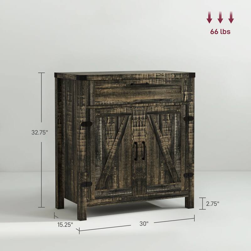 30" Magnetic Doors Storage Buffet Cabinet with Drawer and Adjustable Shelf Kitchen or Dining Room - 30" W x 15.25" D x 32.75" H