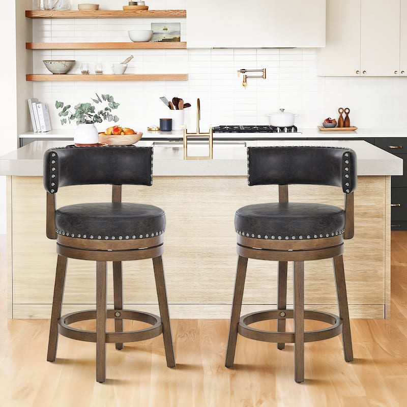 Modern Velvet Swivel Bar Stool - 25" or 30" Counter Height with Adjustable Footrest & Walnut Base, for Kitchen Islands