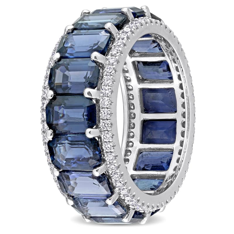 Miadora 14k White Gold 11 7/8ct TGW Blue Sapphire & 5/8ct TDW Diamond Eternity Wedding Band Ring