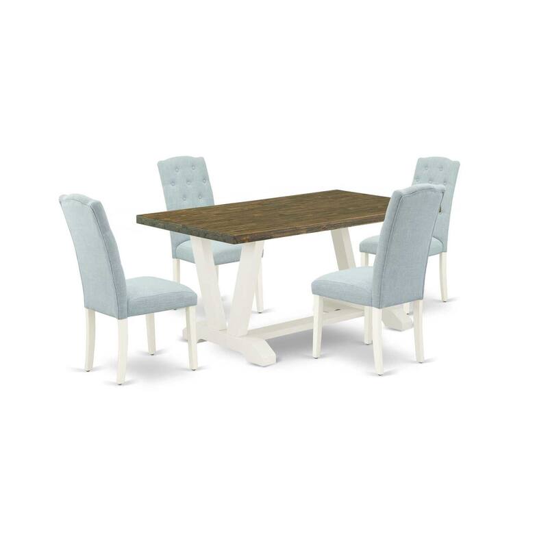 HomeStock 5-Piece Natural Oak Finish Solid Wood Top Dining table with 4 Chairs