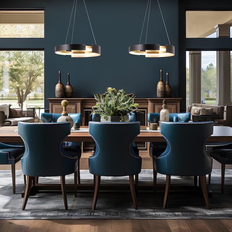 Modern 1-Light Black Gold LED Chandelier Round Metal Pendant Lights for Dining Room