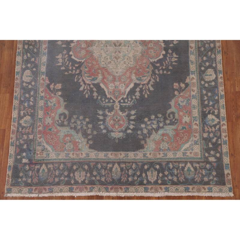 Distressed Over-Dyed Tabriz Persian Antique Rug Handmade Wool Carpet - 6'5" x 9'5"