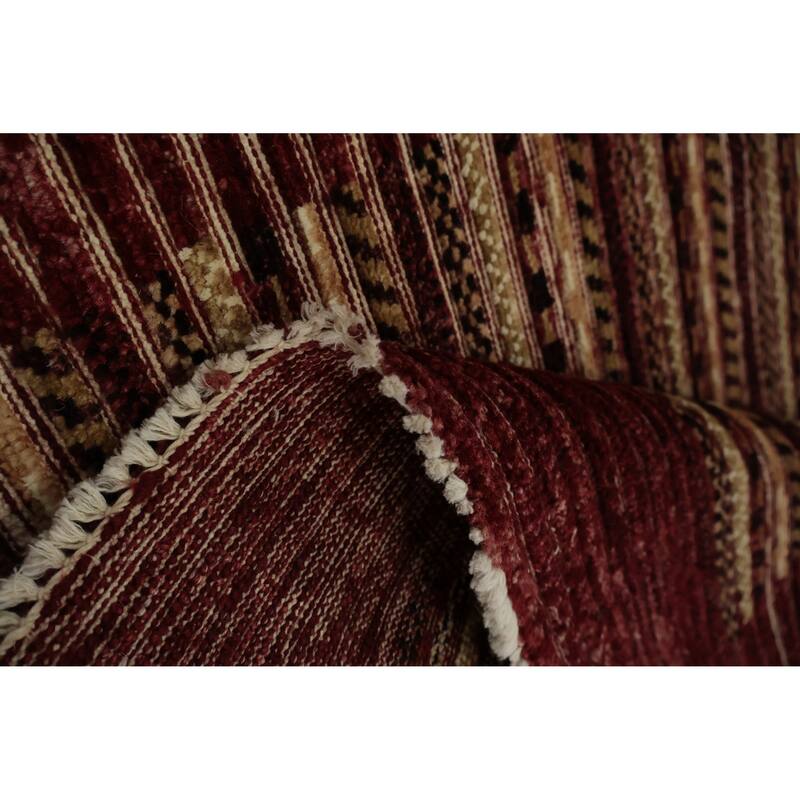 Hand Knotted Oriental 100% Wool Carpet Modern Stripe Red Gabbeh Area Rug - 5' 9'' X 2' 10''