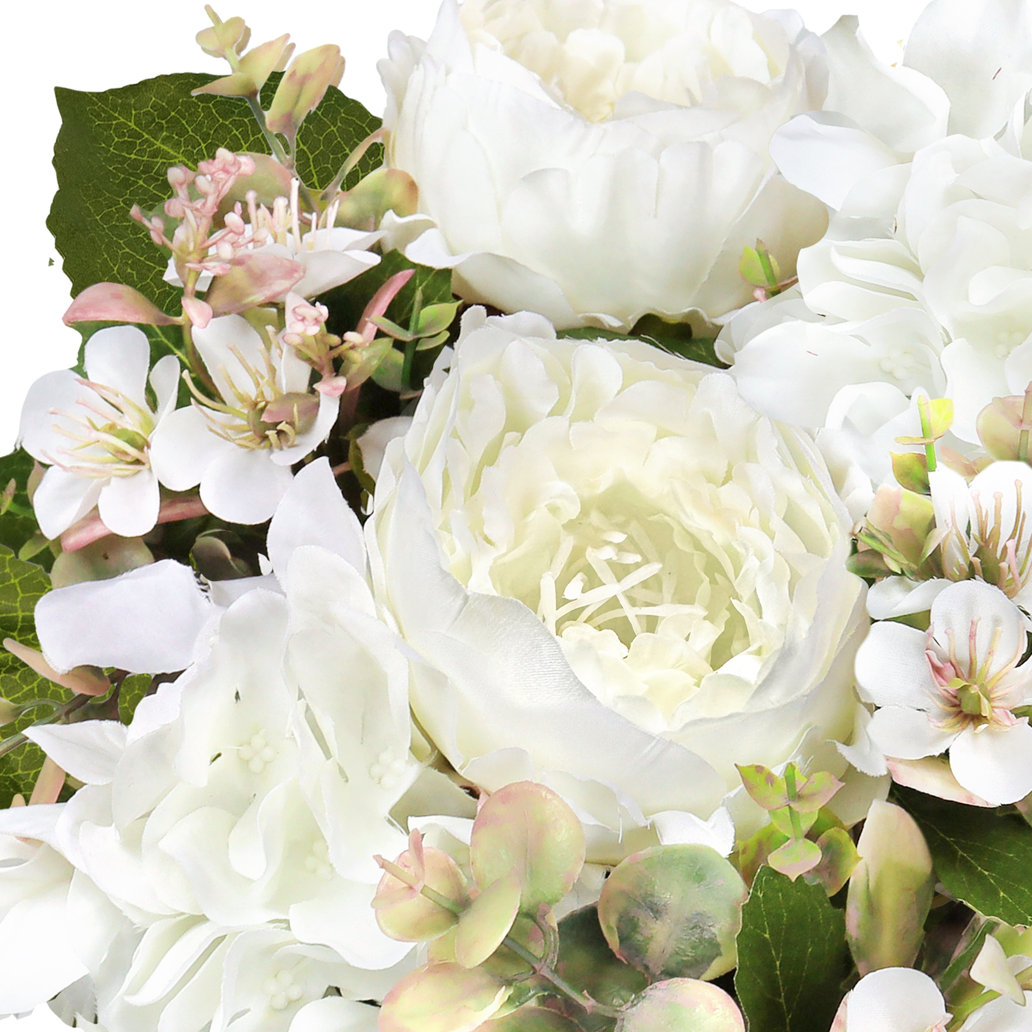 Set of 2 Cream White Artificial Mixed Peony Hydrangea Blossom Flower Stem Bush Bouquet 17in 17 L x 11 W x 11 DP