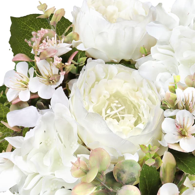 Set of 2 Cream White Artificial Mixed Peony Hydrangea Blossom Flower Stem Bush Bouquet 17in - 17" L x 11" W x 11" DP