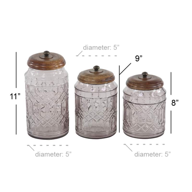 Glass Decorative Jars with Wood Lids - Set of 3 Clear - Roche River Decor - 6"W x 6"L x 11"H