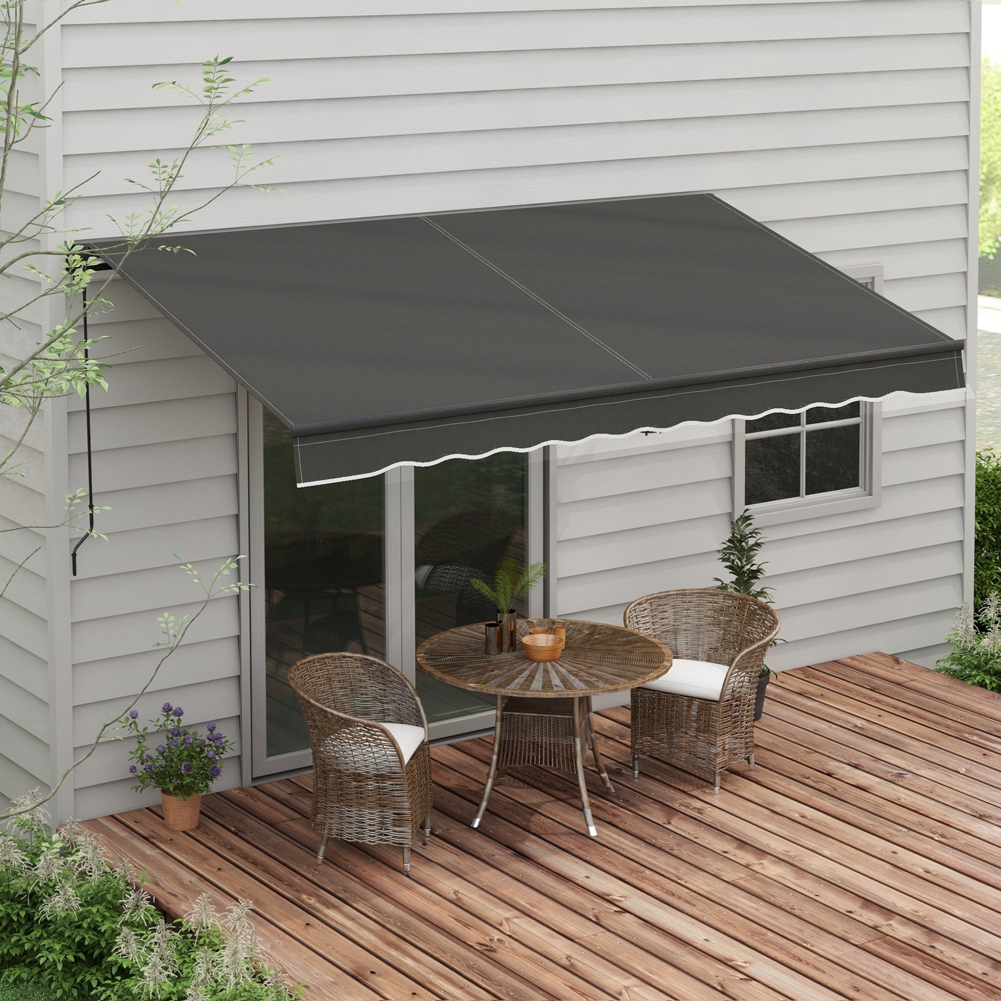 Outsunny 12' x 10' Retractable Awning, Patio Awning Sunshade Shelter with Manual Crank Handle, 280gsm UV Resistant Fabric