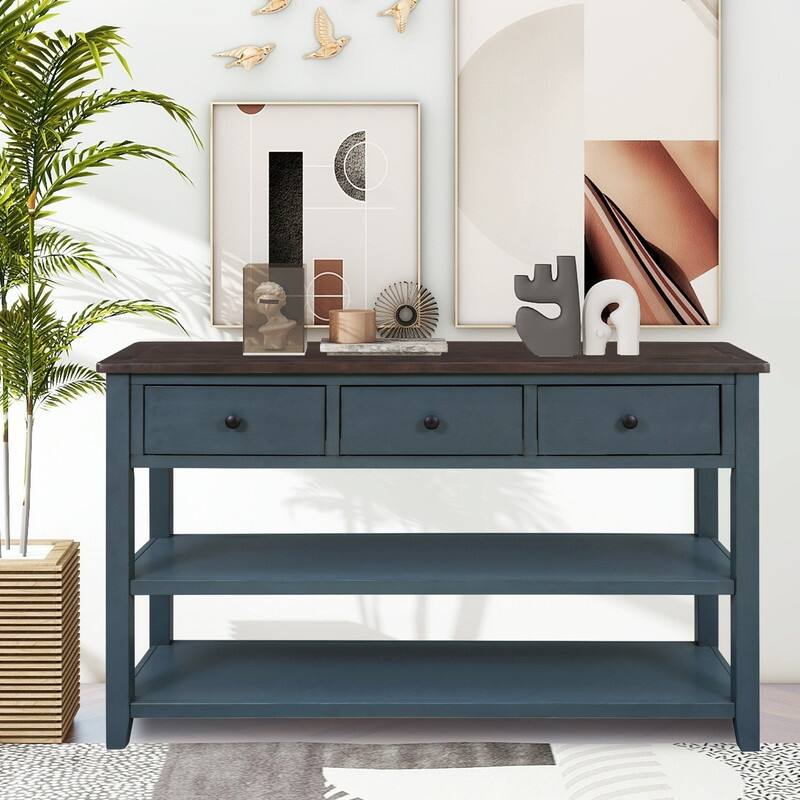 50 "inch retro modern design narrow sofa table with pine solid wood frame