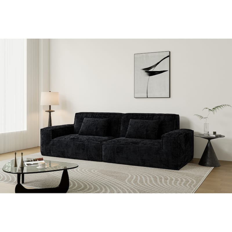 Anmytek Plush Modern Large Striped Fabric Vacuum Compressed Full Sponge High Rebound No-Assembly Sofa