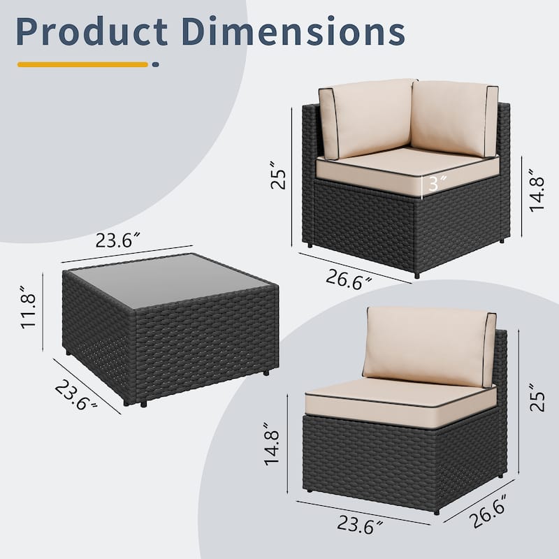 Outdoor 5-Piece Wicker Sectional Sofa Set with Table.
