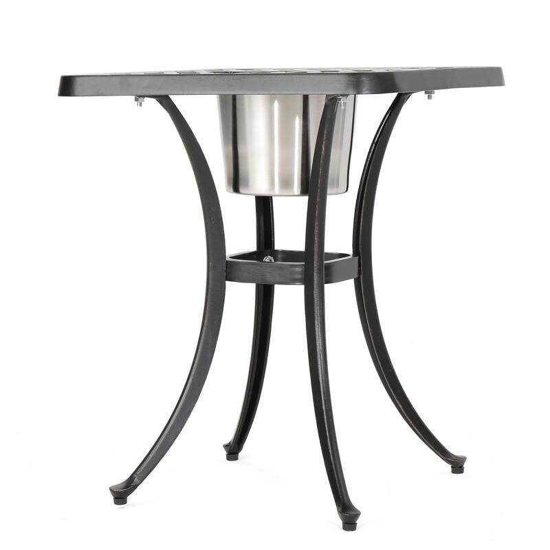 Outdoor Bistro Square Table with Built-In Ice Bucket, 21 Inch, Copper