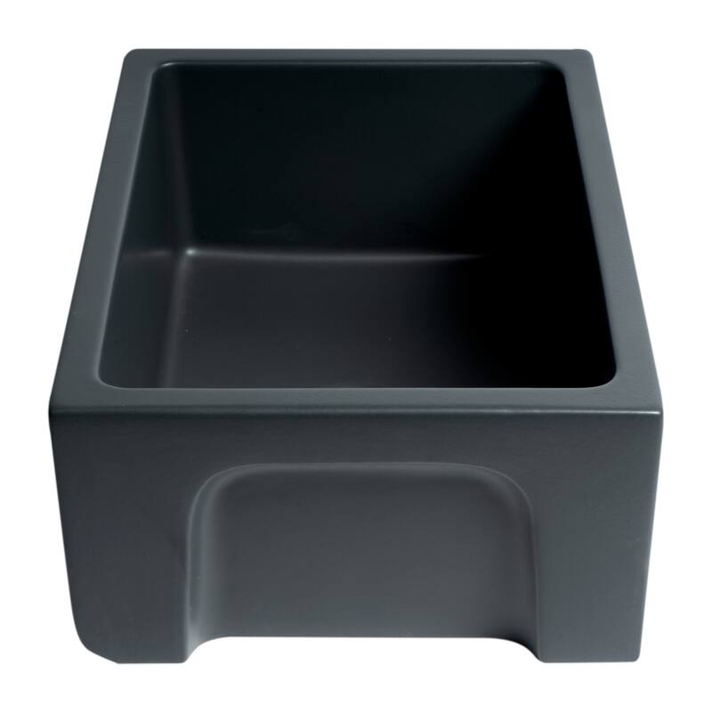 24" Black Matte Reversible Smooth / Fluted Single Bowl Fireclay Farm Sink
