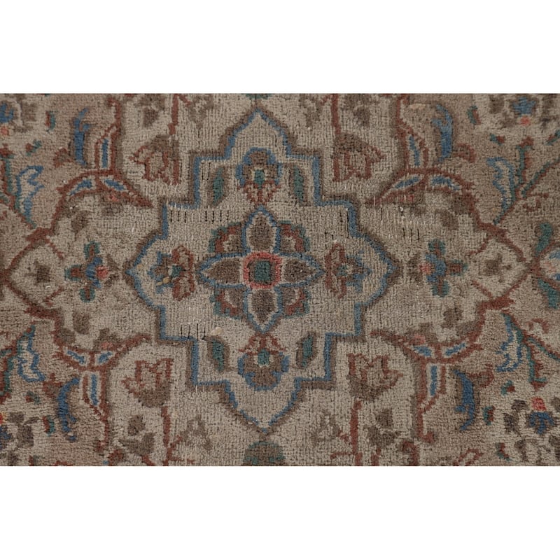 Beige Traditional Mashad Persian Vintage Rug Handmade Wool Carpet - 9'8"x 12'8"