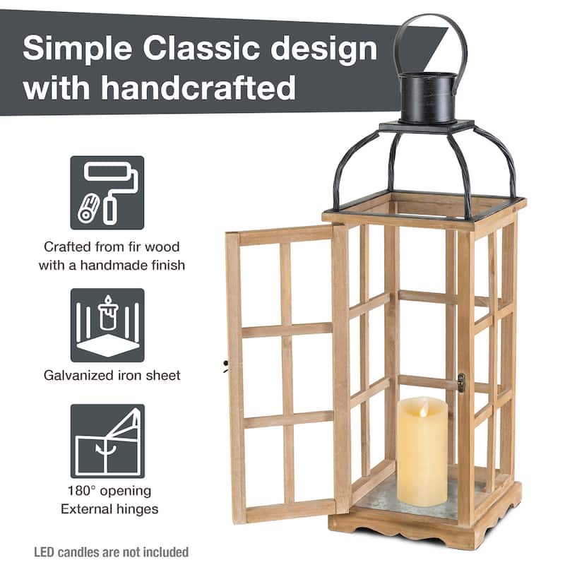 Glitzhome Farmhouse Wooden Metal Cage Candle Holders Patio Hanging Vintage Lanterns (Set of 2)