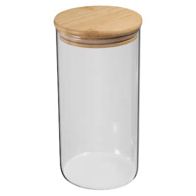 47oz Glass Jar with Airtight Bamboo Lid Glass Kitchen Container (20x10cm) - Transparent