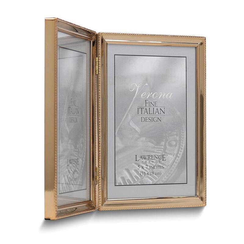 Curata Gold-Tone Portrait Hinged Polished Beaded 5x7 Double Photo Frame