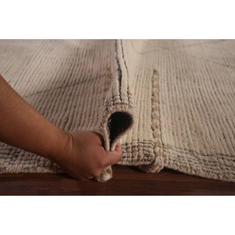 All-Over Ivory Moroccan Modern Area Rug Hand-Knotted Wool Carpet - 8'7"x 12'7"