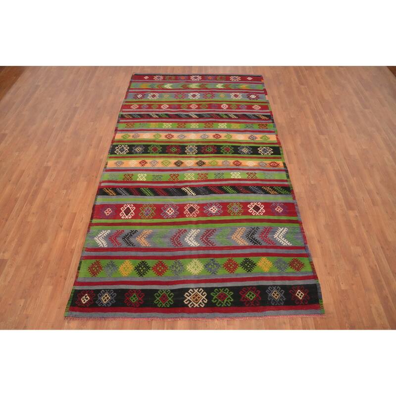 Hand Woven Oriental 100% Wool Carpet Southwestern Tribal Multi-Colored Kilim Area Rug - 10' 4'' X 5' 9''