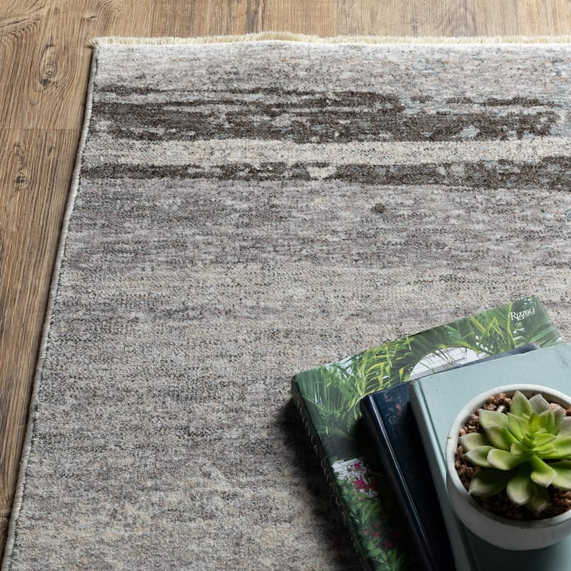 Style Haven Hendrix Abstract Shadow Stripes Grey/ Ivory Fringe Edge Area Rug