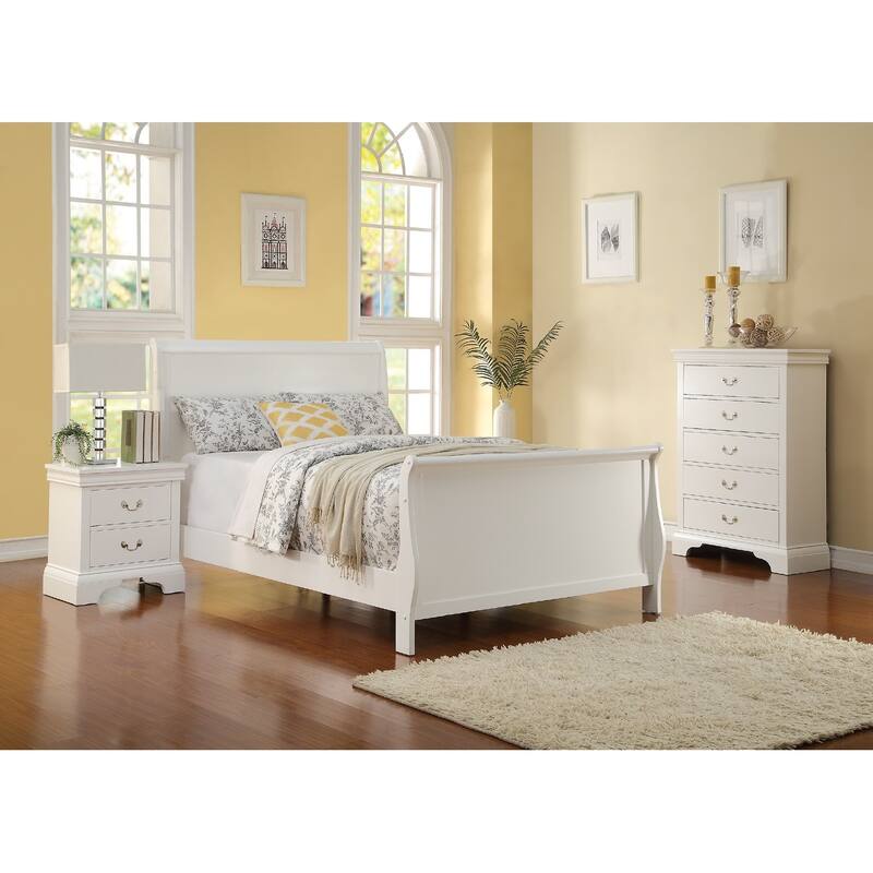 Full Size Sleigh Design Bed with Headboard and Footboard in White