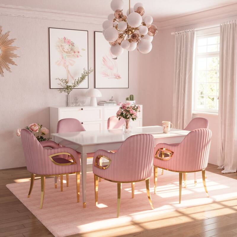 Luxury Pink Velvet Dining Armchair with Polished Gold Legs