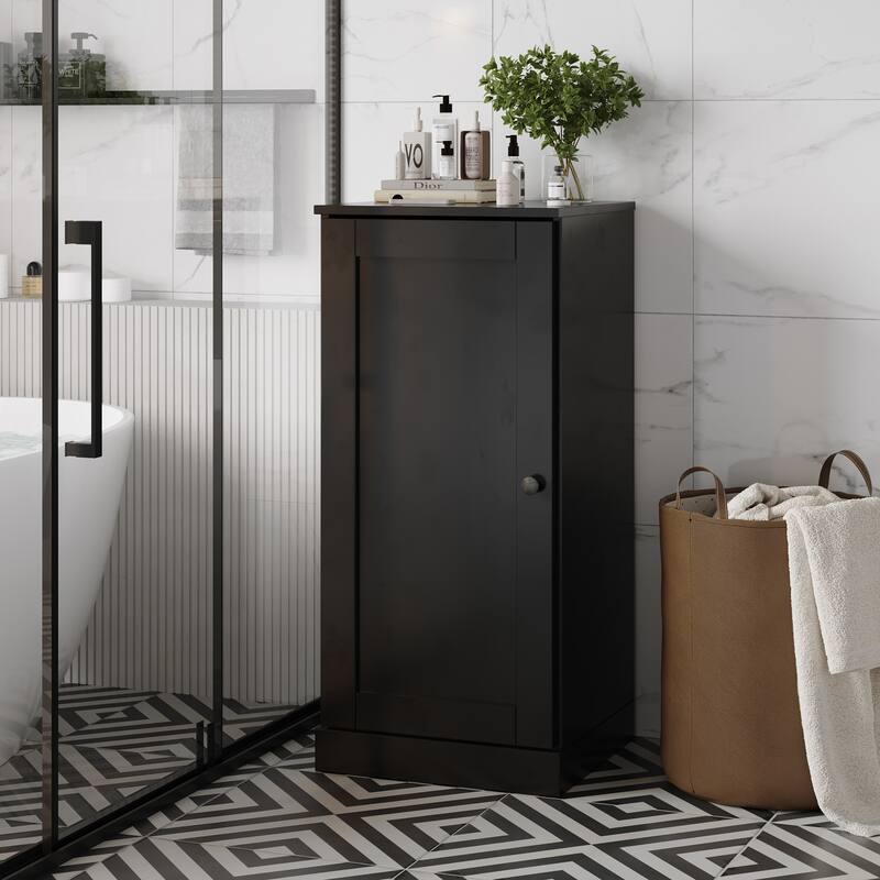 Palace Imports 100% Solid Wood 16.5" Bathroom Storage Cabinet with Shaker Door and Adjustable Shelves - Black