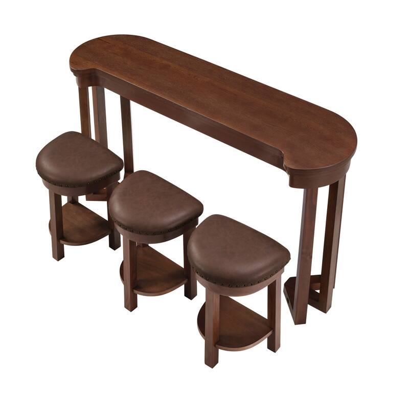 4-Piece Counter Height Dining Set, Solid Wood Kitchen Table with 3 Padded Stools