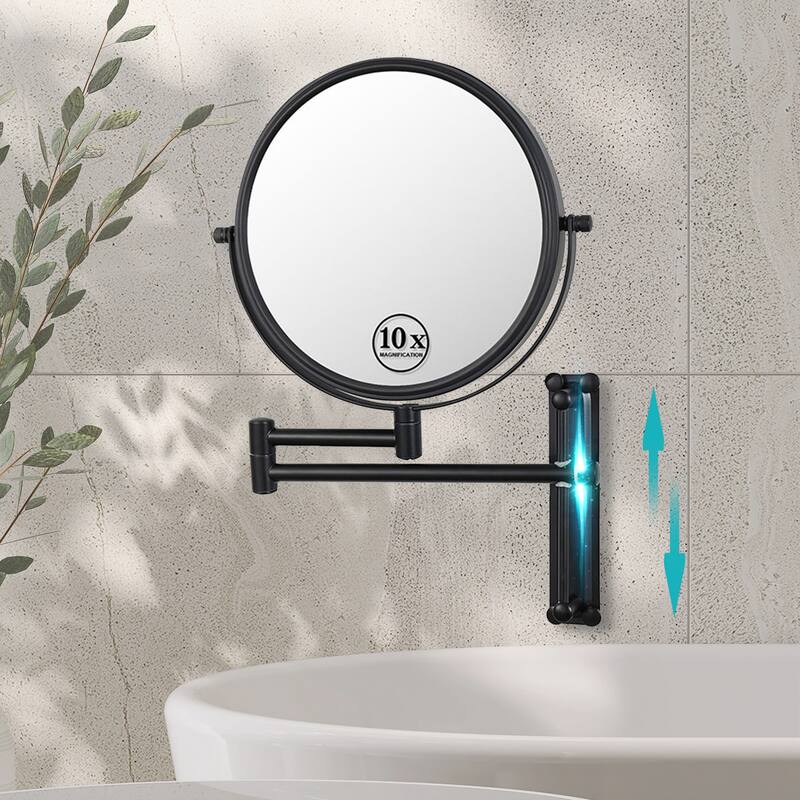 Hansabenne 8" x 8" Height Adjustable Wall Mirror Makeup Mirror Magnifying Vanity Mirror - Black-10x