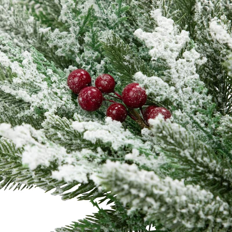 Real Touch™️ Flocked Wind River Fir with Berries Artificial Christmas Wreath - 24" - Unlit