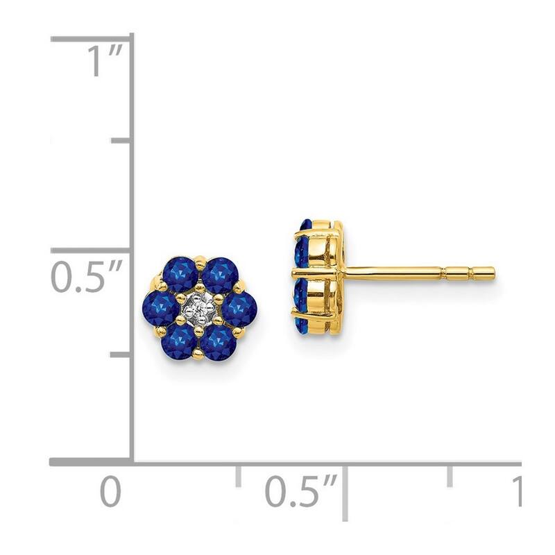 Curata 14k and Rhodium Sapphire And Diamond Post Earrings - 6x6mm Wide