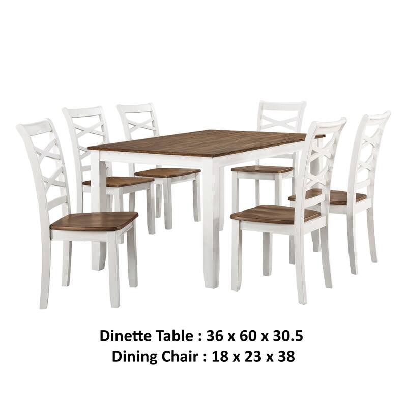 Dobby 7pc Dinette Set, Table and 6 Dining Chairs, White Brown Wood