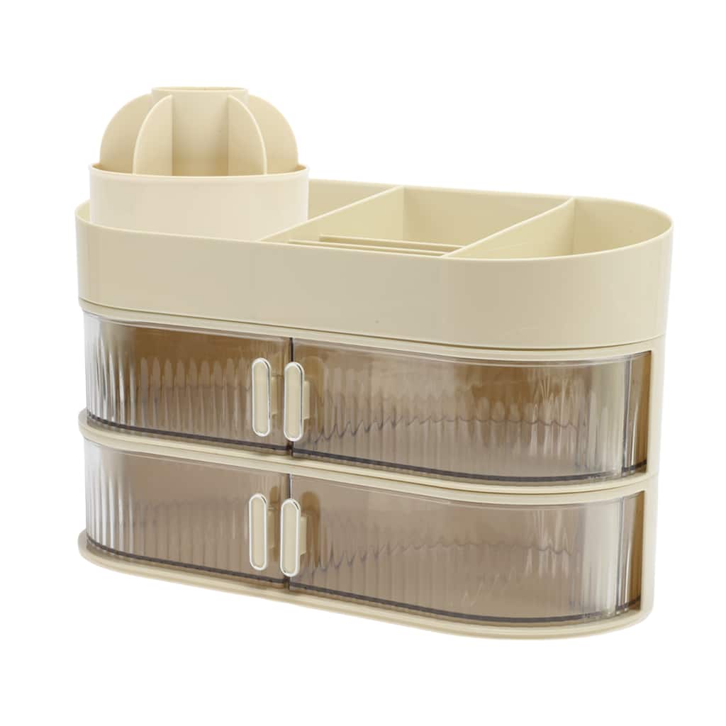 Rotating Makeup Organizer Three-Layer Cosmetic Storage for Vanity Holder Beige - 12.2"x5.51"x10.43"