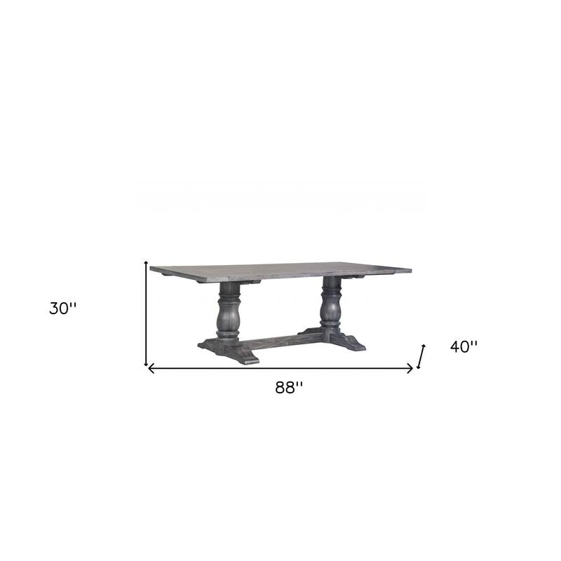 88" Light Gray And Gray Solid Wood Trestle Base Dining Table