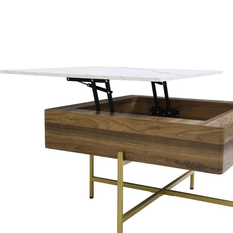 Modern Square Lift-Top Coffee Table Set with Storage & 4 Ottomans White & Walnut