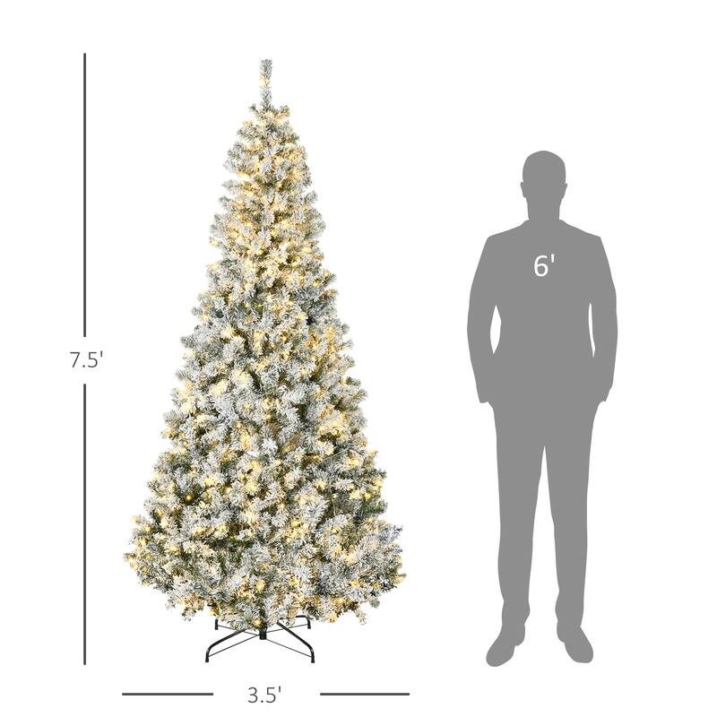 7.5ft Snow-Flocked Prelit Christmas Tree with 500 LED Lights, Easy Setup & Sturdy Base