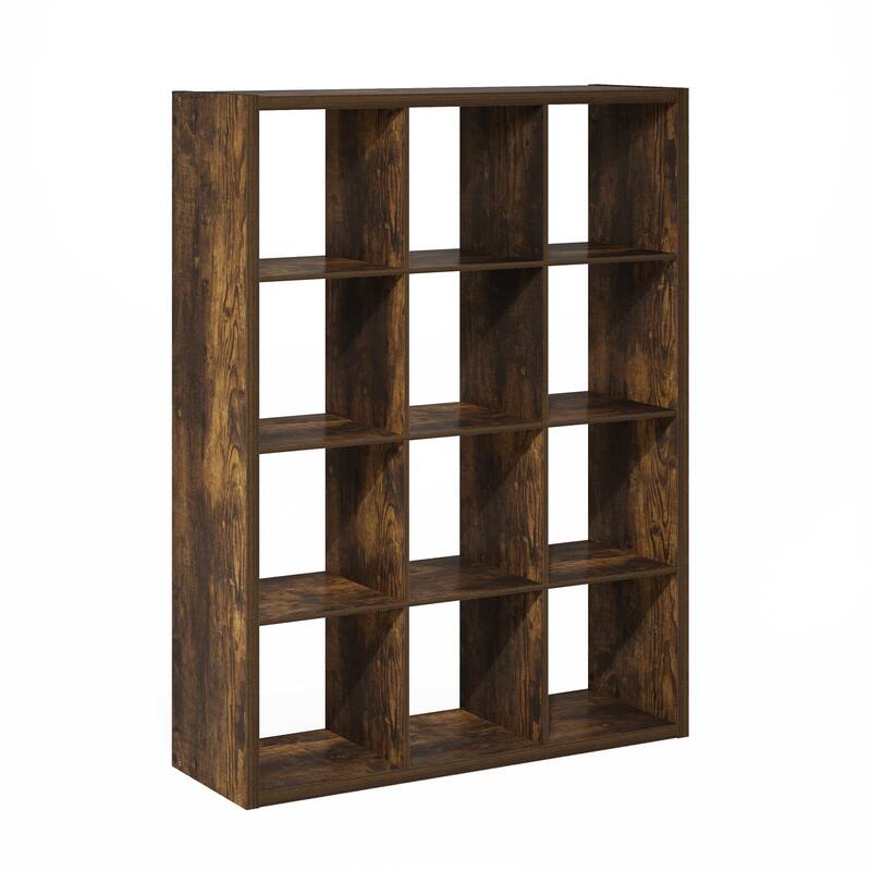 Furinno Cubicle Open Back Decorative Cube Storage Organizer, 12-Cube, White - Amber Pine