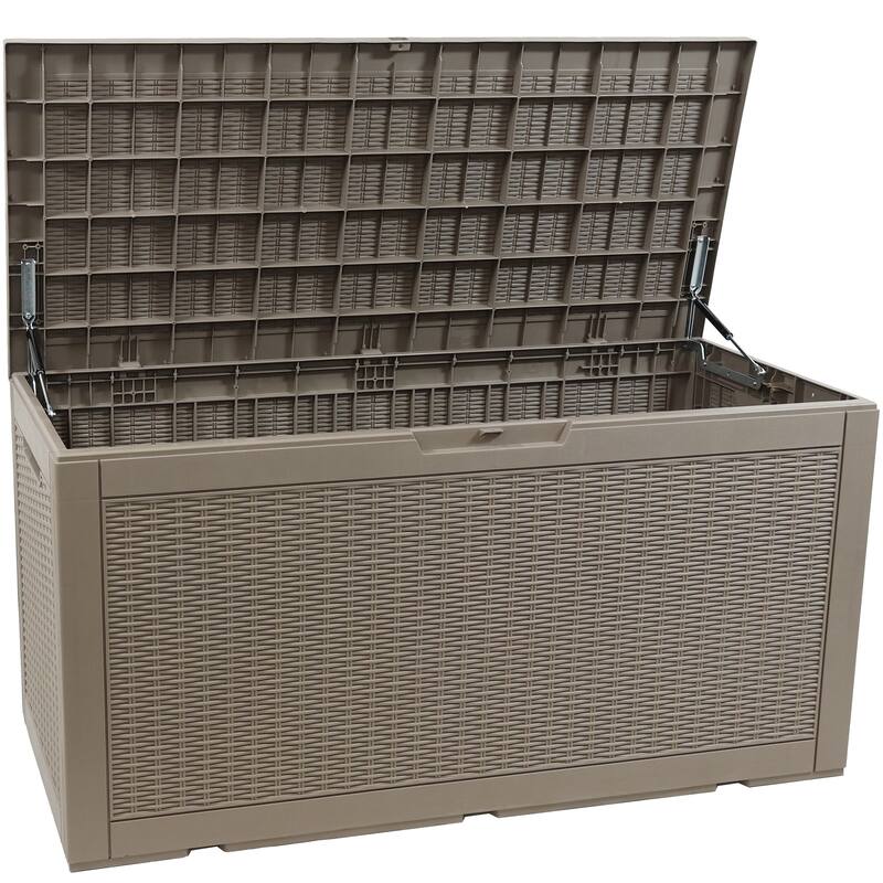 Sunnydaze Faux Rattan Outdoor Lockable Deck Storage Box - 100-Gal.