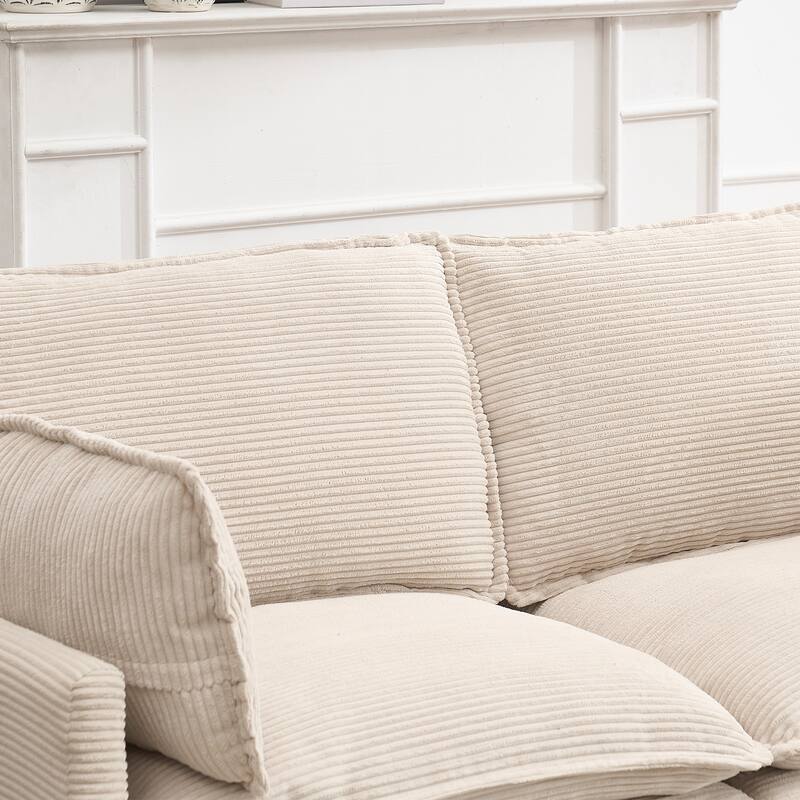 Modular Sofa , Velvet Large U-Shaped Couch Comfy Upholstered 3-Seat Sofa with 1 Ottoman, 2 Lumbar Pillow, Deep Seat Couch