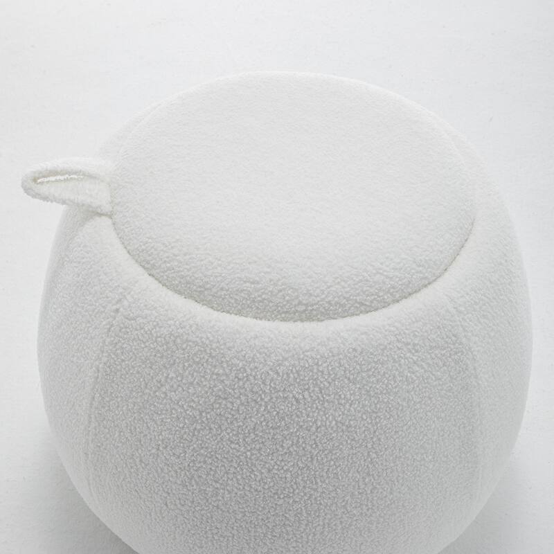 SEYNAR 25" Faux Sherpa Round Storage Ottoman - Large Cozy Bouclé Footrest Stool