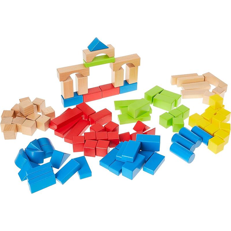 Hape: Build Up & Away Blocks - 100 pcs - Assorted Wooden Set, 1+