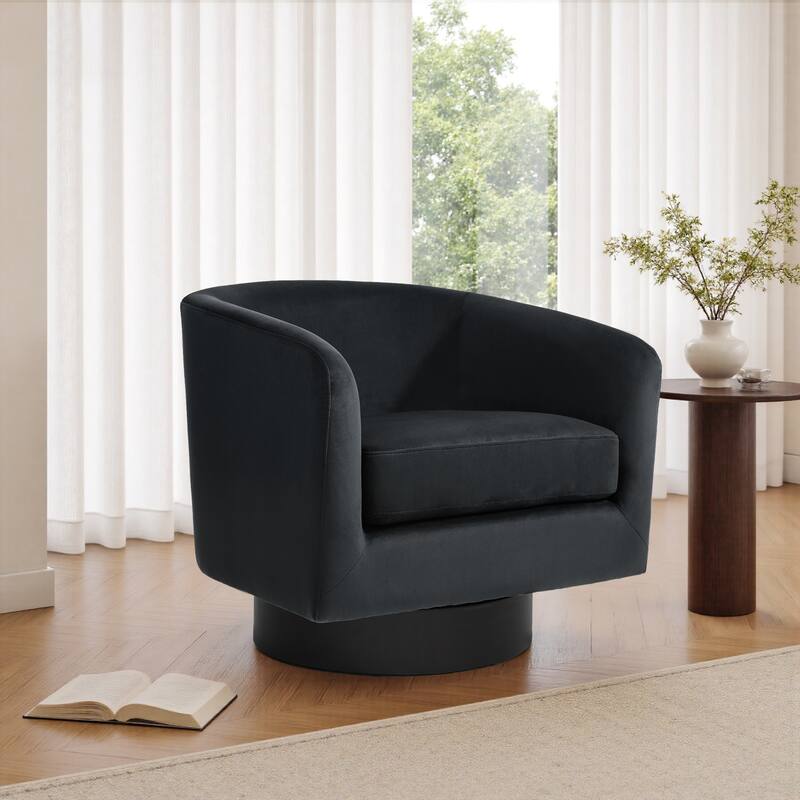 Velvet Low-Back Barrel Chair 360° Swivel Accent Armchair - Black - 28"W x 25"D x 26"H