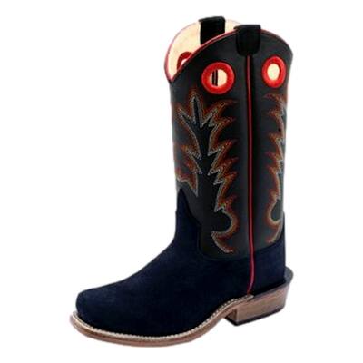 Old West Western Boots Boys Fancy Stitched Leather Suede Black 8203