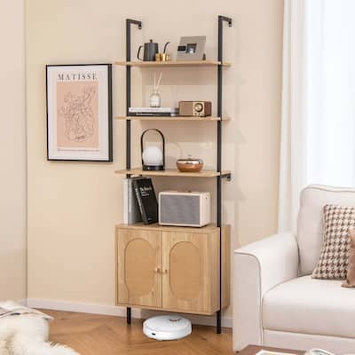 6-Tier Tall Bookshelf 6-Tier Wall Mounted Ladder Shelf with Cabinet