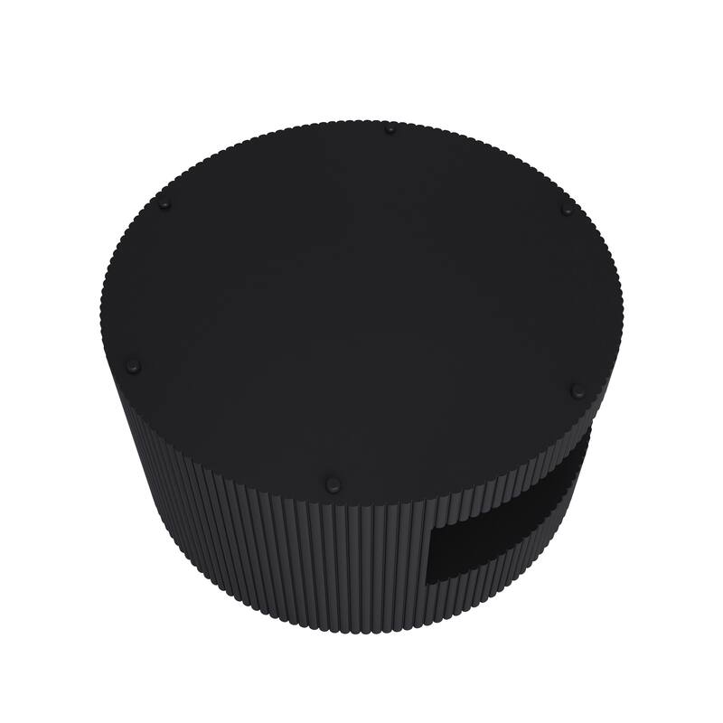 31.5" Round Coffee Table with Storage, Modern Wood Center Table with Vertical Stripe Detail for Living Room