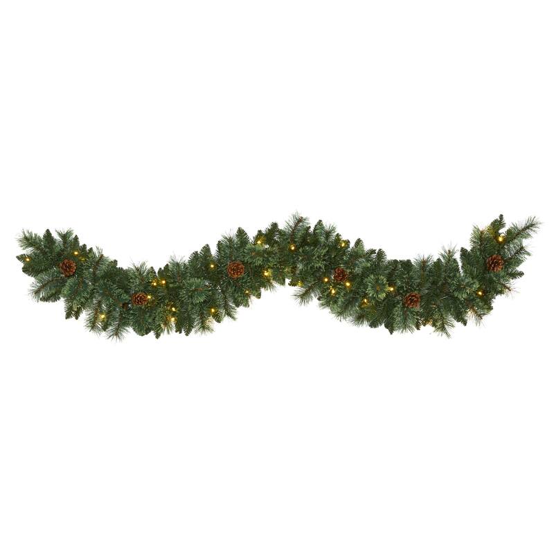 Artificial Pine Garland with Warm White Lights - 6ft Holiday Decor, Festive Mountain Pine, Indoor Christmas Decor - 84